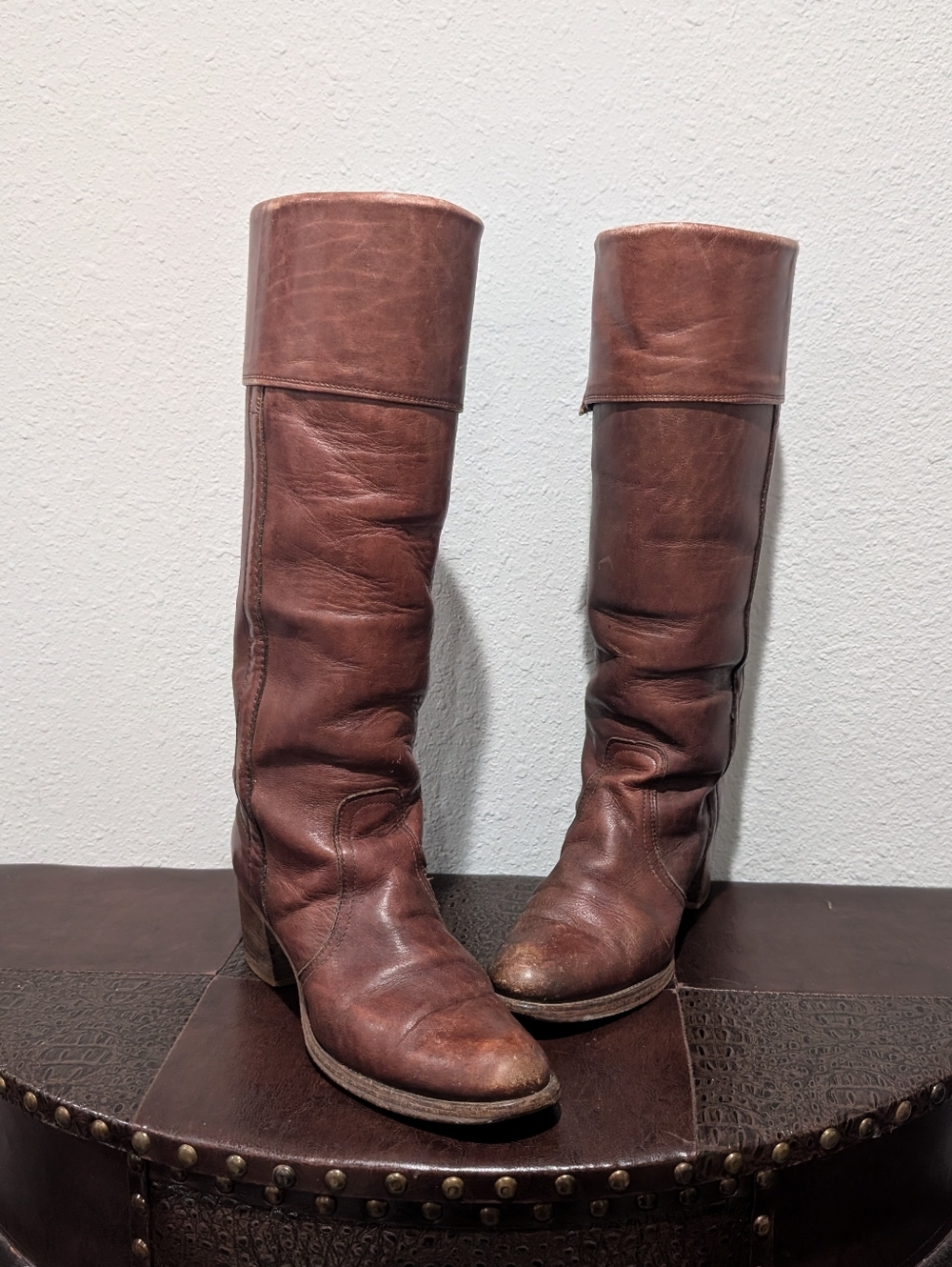 Vintage 80s FRYE Made in USA Tall Leather Campus Boots - Size 9B - Picture 11 of 13